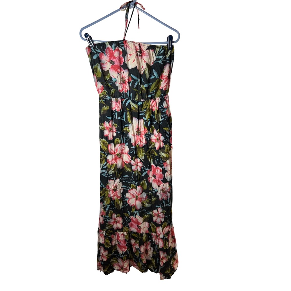 Mimi Chica Floral Halter Maxi Dress Black Pink Rayon DOM604 Womens Size M